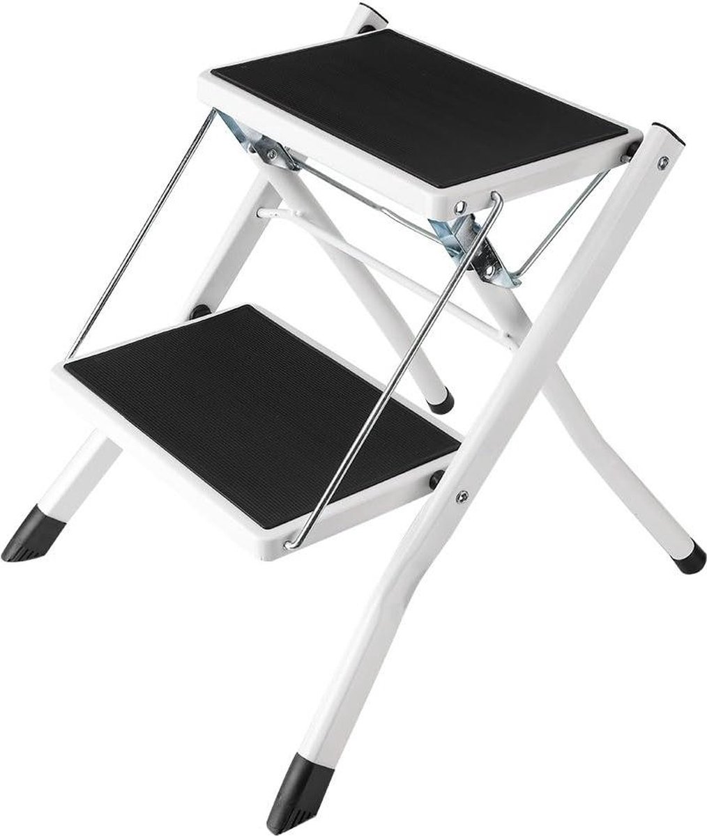 Multifunctionele vouwladder met 2 treden Ideaal voor huishoudelijk gebruik Antislipmat Staal Belastbaar tot 120 kg 42x48x415 cm