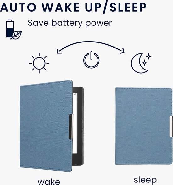 kwmobile e-reader hoesje geschikt voor Kobo Aura H2O Edition 1 hoes - E reader flip case met magneetsluiting - Ereader cover - Denim design in blauw van Merkloos — afbeelding 5