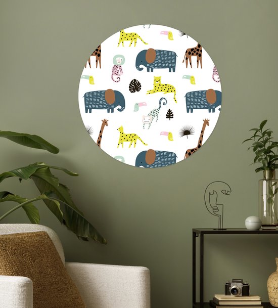 WallCircle® - Cercle de papier peint 50x50 cm - Stickers muraux Jungle - Animaux - Singe - Cercle mural - Accessoires chambre d'enfant - Décoration chambre bébé - Cercle mural autocollant