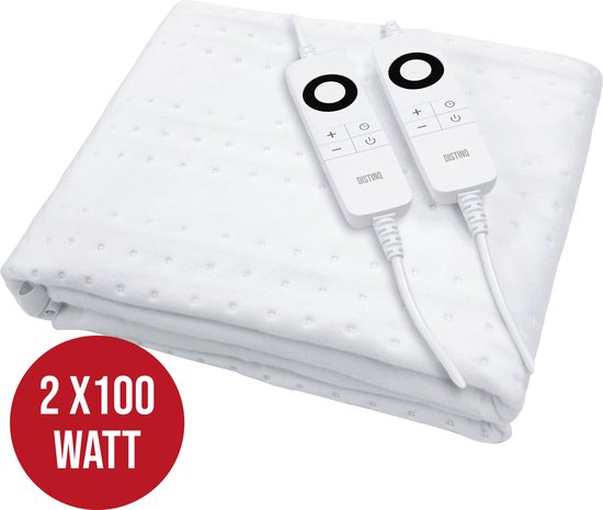 DistinQ Elektrische Onderdeken dubbel 100 Watt - 160x140 cm - tweepersoons - Automatische Uitschakeling - Oververhittingsbescherming - 5 Standen - Enkel onderdeken Wit