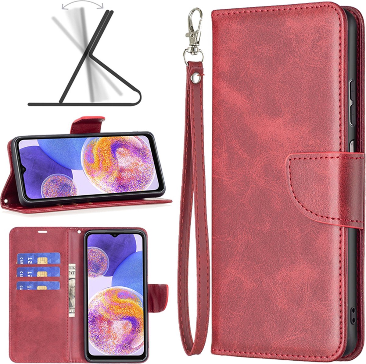 MobyDefend Hoesje - Geschikt voor Samsung Galaxy A53 - Wallet Book Case Met Koord - Rood