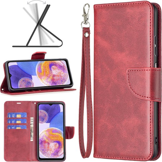 Coque Samsung Galaxy A53 - Etui portefeuille MobyDefend avec cordon - Rouge - Coque pour téléphone portable - Coque pour téléphone Ce produit est compatible avec : Samsung Galaxy A53