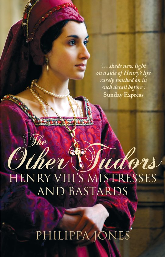 Boekcover met een vrouw in een paarse jurk met gouden versieringen. Titel: The Other Tudors.