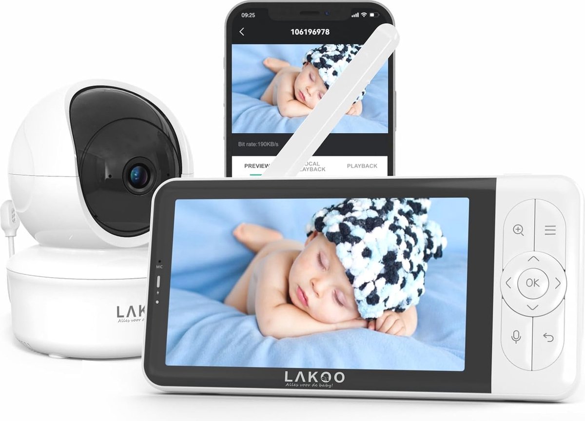 Babyfoon met Dubbele Camera en App - WiFi Baby Monitor met Nachtzicht en Spreekfunctie - Uitbreidbare Beveiligingscamera voor Baby