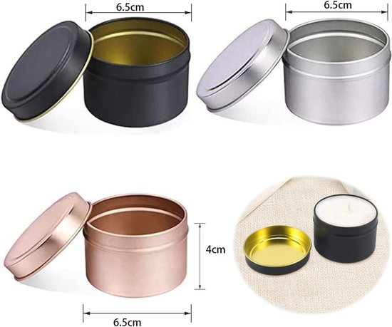 12 stuks kleine kaarsenblikjes, kaarsenhouders, 65 ml, metalen blikjes, ronde kaarsen, opslag, grote verpakking, lege kaarsenhouder met deksel, mini-kaarsenvoorraaddoos (eenvoud
