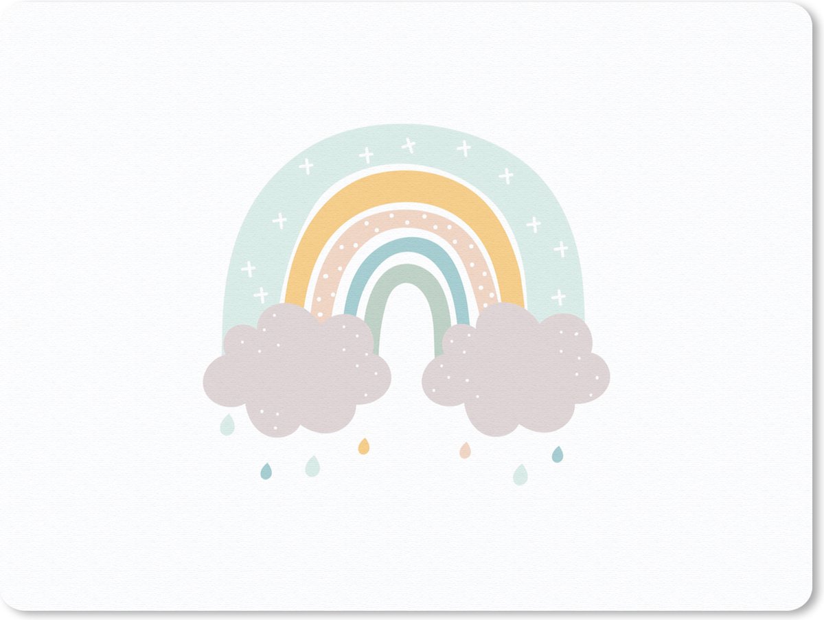 Muismat 23x19 cm - Mousepad Regenboog - Wolken - Regen - Kinderen - Pastel - Muismatten