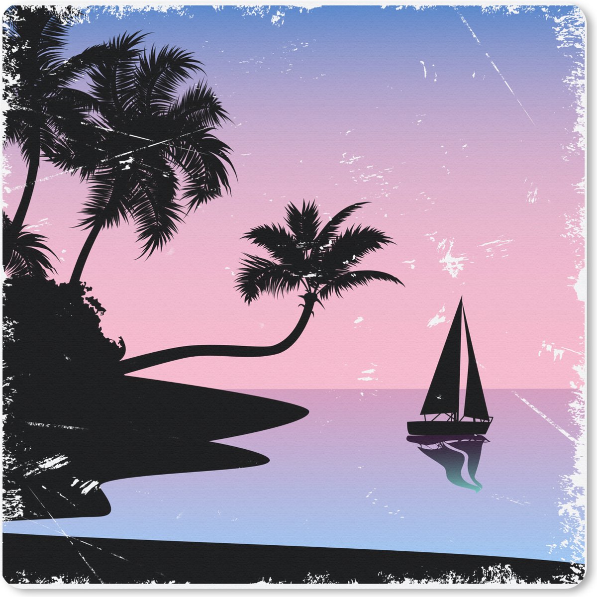 Muismat 30x30 cm - Mousepad Zeilboot - Palm - Zee - Nacht - Muismatten