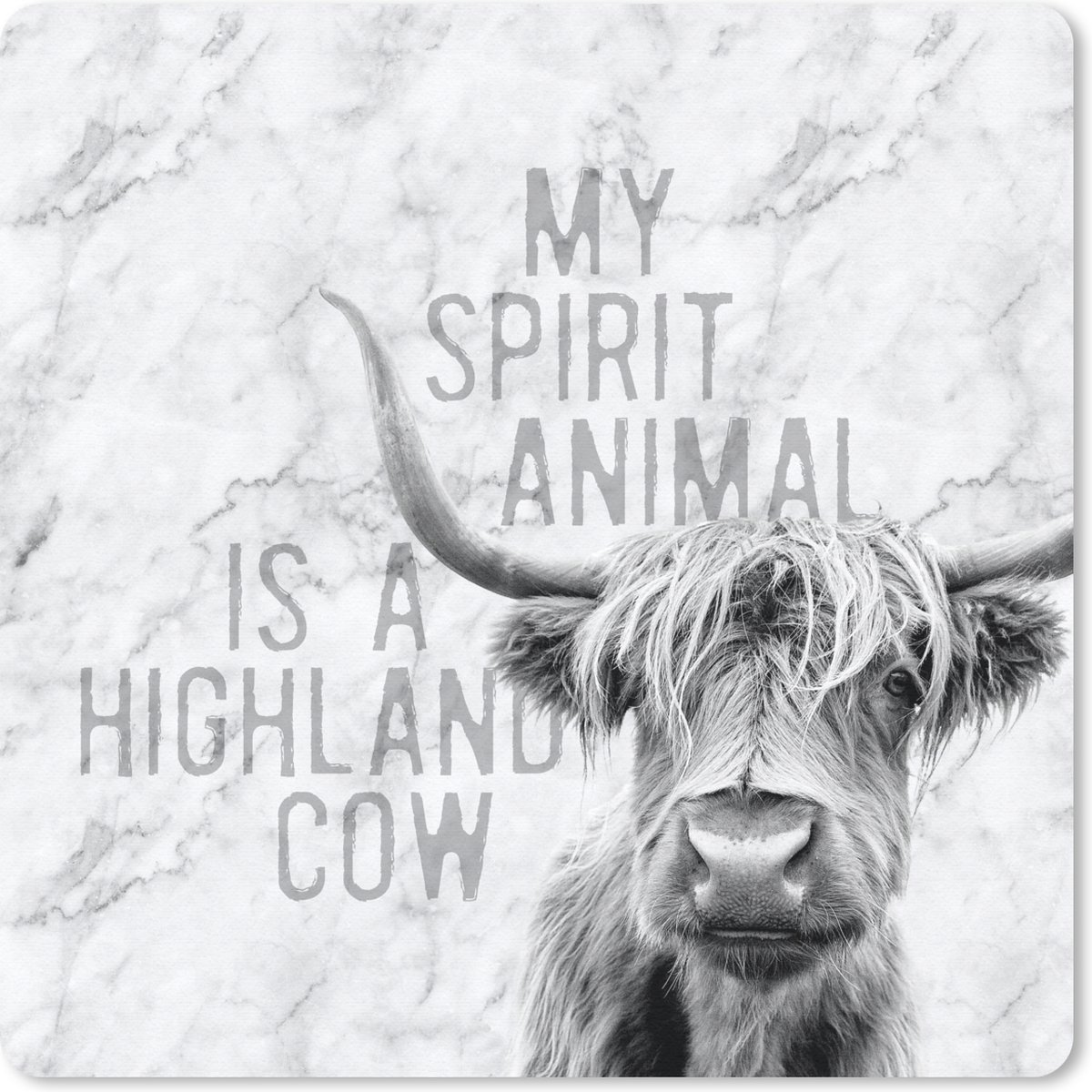 Muismat 20x20 cm - Mousepad Marmer - Quote - Schotse hooglander - Muismatten