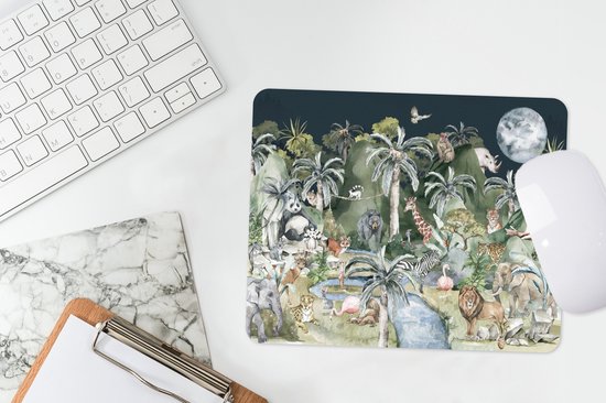Muismat 23x19 cm - Mousepad Kinderen - Jungle - Natuur - Dieren - Planten - Muismatten