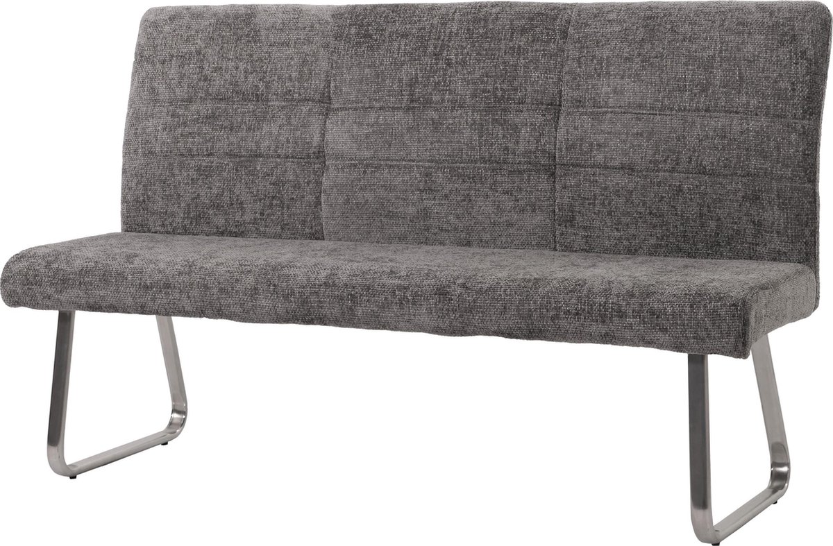 MCW Bank -G55 eetkamerbank geborsteld roestvrij staal stof textiel chenille Oeko-Tex 160cm ~ donkergrijs