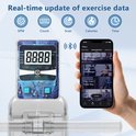 App-interface van een roeitrainer met realtime update van exercise data: SPM, Count, Scan, Calories, Time.