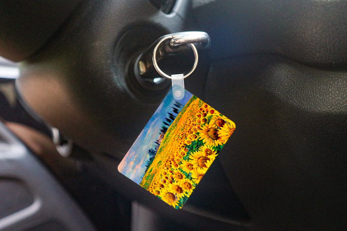 Sleutelhanger - Olieverf - Schilderij - Bloemen - Zonnebloem - Uitdeelcadeautjes - Plastic