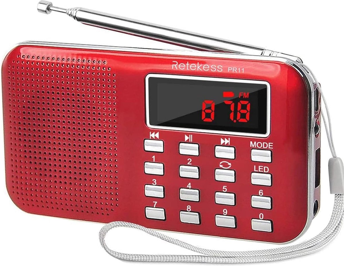 Draagbare FM AM Radio met MP3 Speler en Oplaadbare Batterij - Inclusief Zaklamp