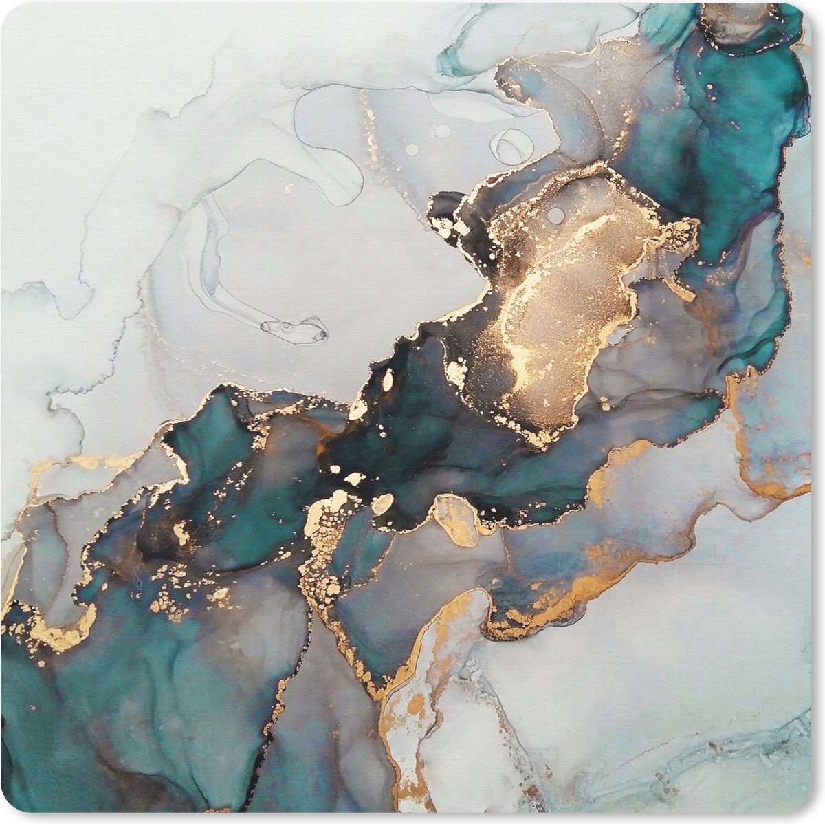 Muismat 30x30 cm - Mousepad Blauw - Marmer print - Goud - Muismatten