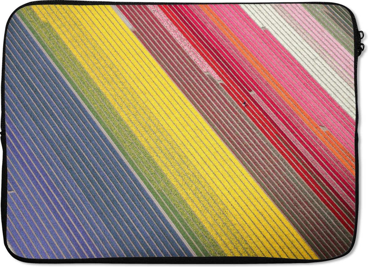 Laptophoes 13 inch - Kleurrijke afbeelding van bloemen in Nederland - Laptop sleeve - Binnenmaat 32x22,5 cm - Zwarte achterkant