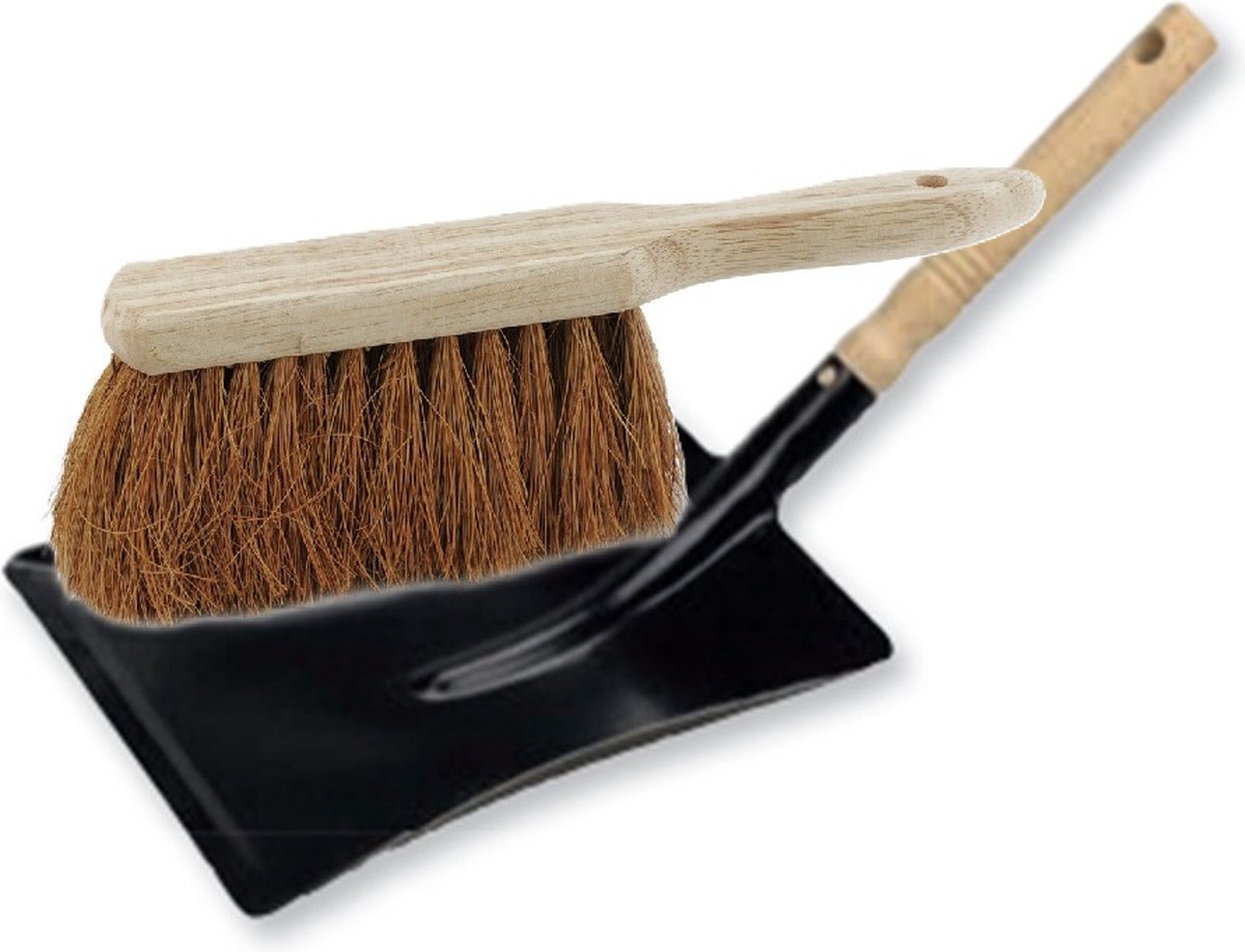 Goedkoopste Buemag Stoffer en blik set voor buiten - zwart/naturel - verzinkt metaal - hout met kokosharen