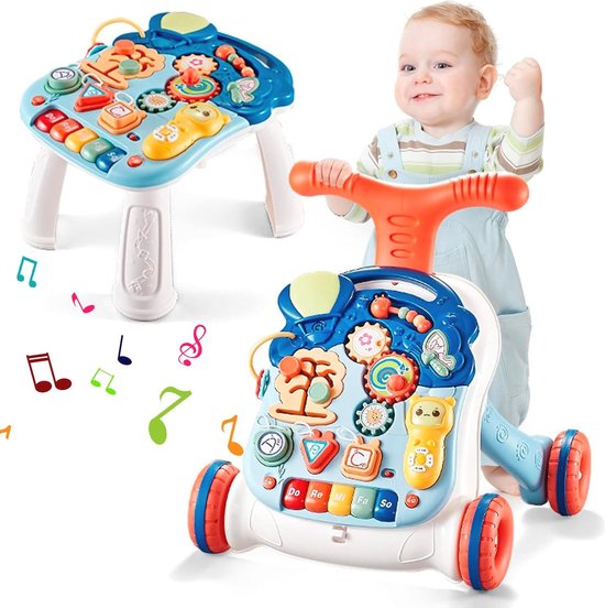 COSTWAY 7-in-1 loophulp met kap, loopwagen met instelbare hoogte en