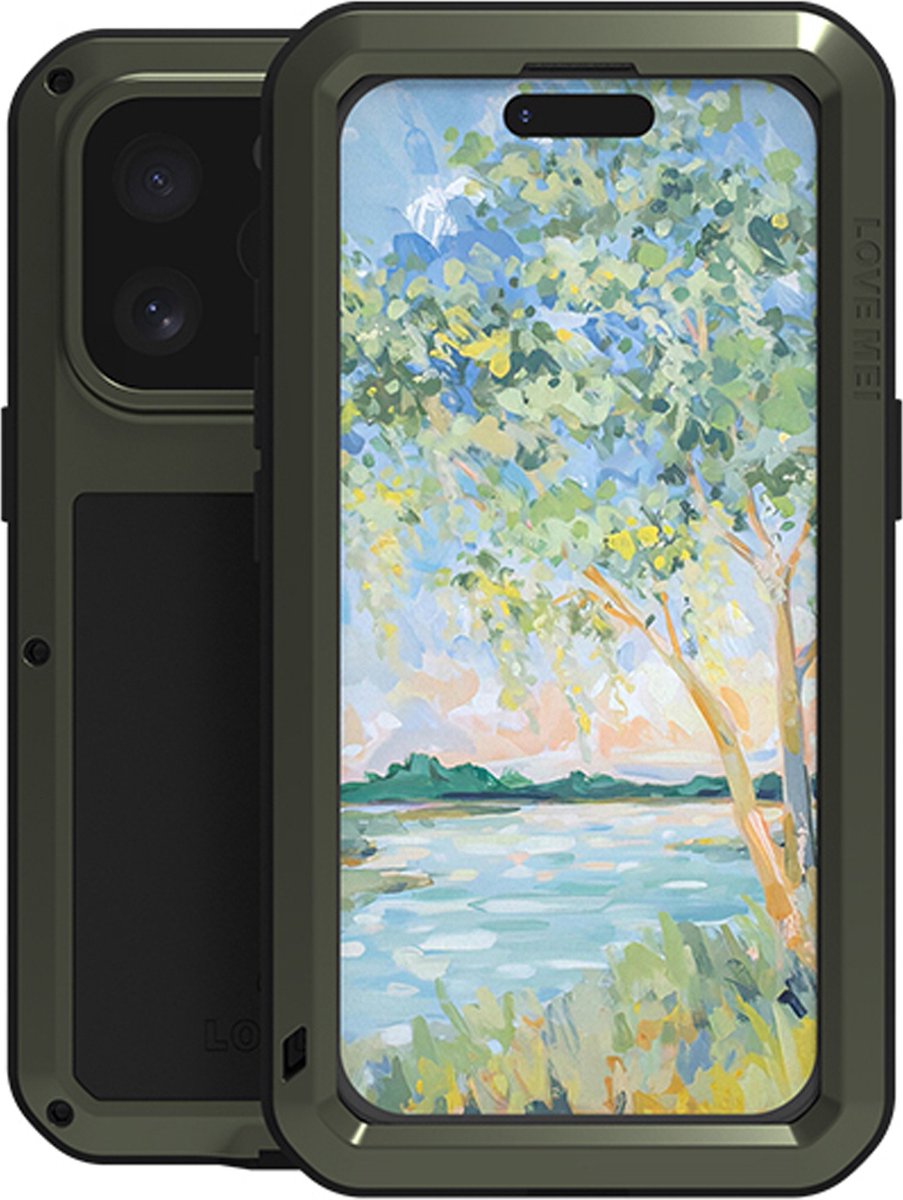 Love Mei Case geschikt voor iPhone 16 Pro - Metalen Extreme Protection Hoes - Groen