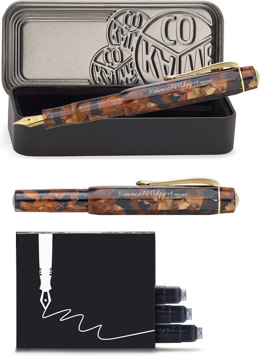 Kaweco - ART SPORT VULPEN - Hickory Brown - bruin-zwart- Breed - Met extra doosje zwarte vullingen
