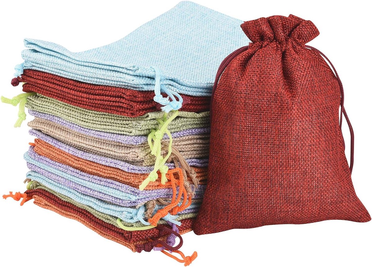 Katoenen Zakjes met Trekkoord - 30 Stuks 13x18 cm in 6 Kleuren - Geschenk- en Sieradenzakjes