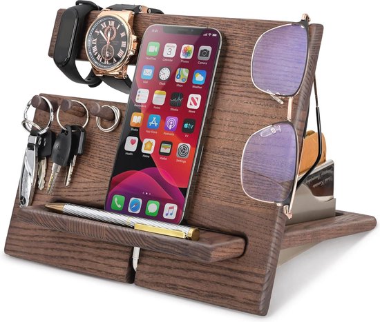 LAC Houten Docking Station - Zwart - Bureau, Nachtkastje, Entree Organizer - Sieradenhouder, Telefoonhouder - Cadeau voor Mannen, Verjaardag, Kerstcadeau, Valentijnsgeschenk