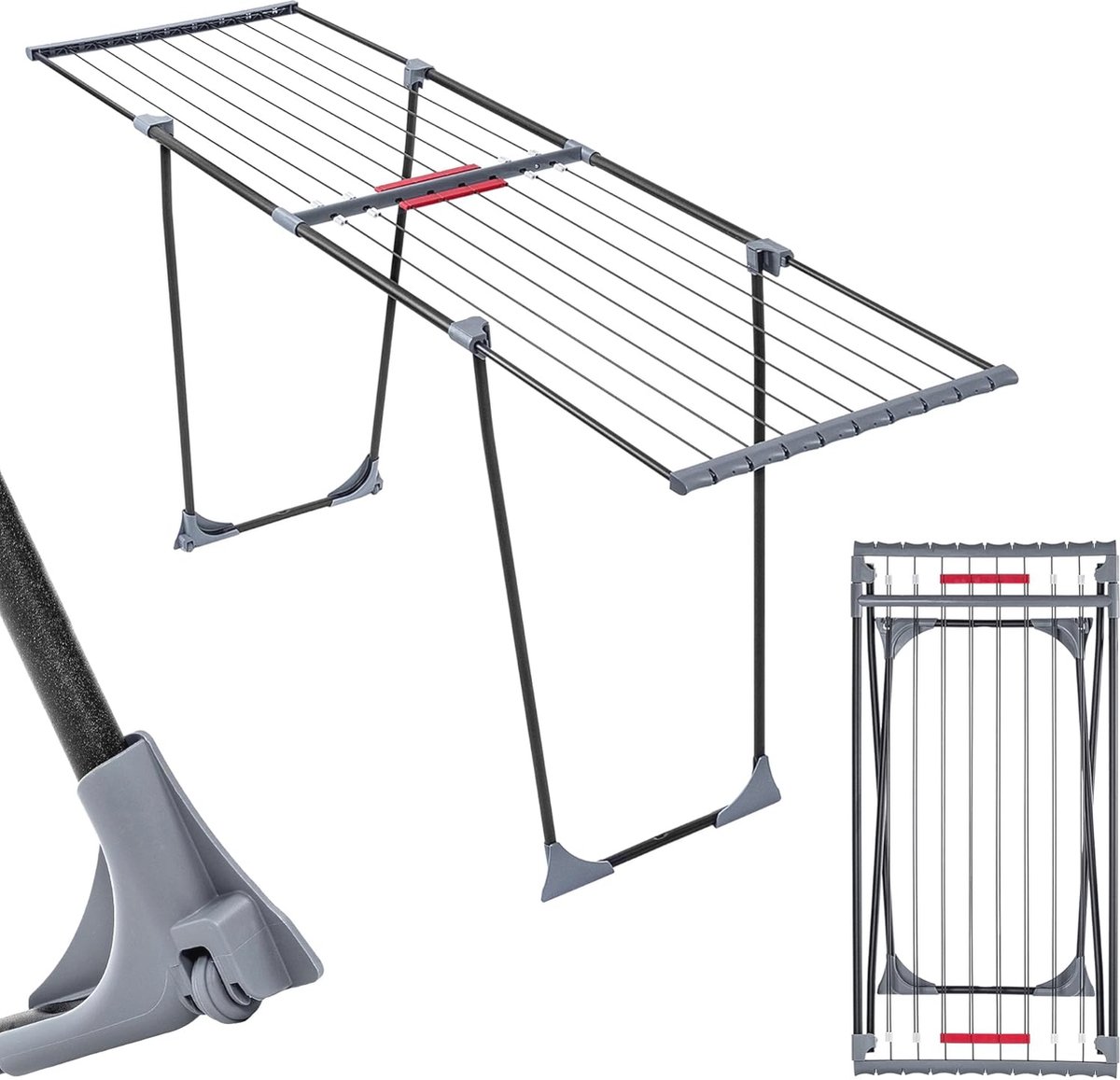 Goedkoopste Grote telescopische wasdroger met 20 meter drooglijn - Vleugelwasrek van gepoedercoat staal en wielen