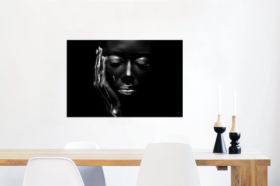 Aluminium schilderij 90x60 cm - Wanddecoratie metaal - Vrouw - Abstract - Zwart Wit - Portret - Metalen muurdecoratie woonkamer - Decoratie industrieel - Foto op dibond - Industriële accessoires slaapkamer