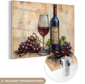 MuchoWow® Glasschilderij 120x80 cm - Schilderij acrylglas - Wijn - Druiven - Vintage - Retro - Foto op glas - Muurdecoratie woonkamer - Wanddecoratie slaapkamer - Schilderijen
