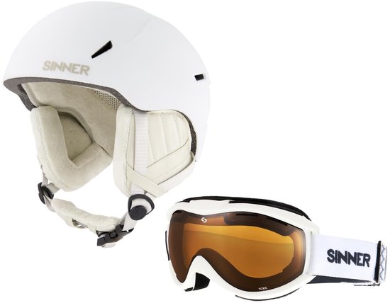 SINNER Combi-Pack (Skihelm Crest+ Goggle Toxic) Unisex - Mat Wit - Maat S (50-54 cm)