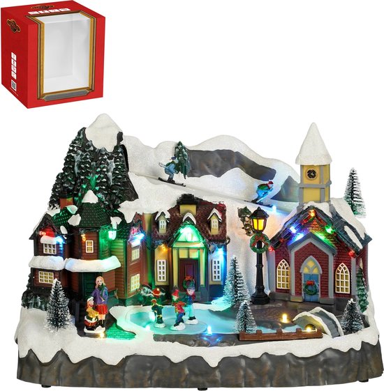 LuVille Kerstdorp Miniatuur Dorpsplein - L34 x B18 x H24 cm