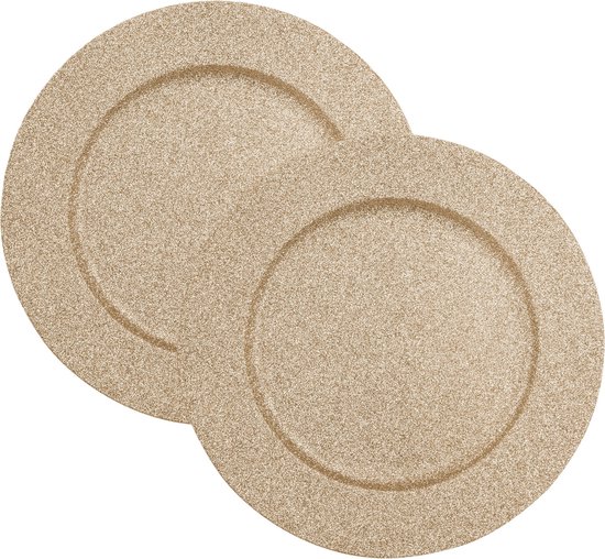 Feeric Assiettes de présentation pour dîner/dîner de Noël - 2x pcs - or - paillettes - plastique - D33 x H1,6 cm