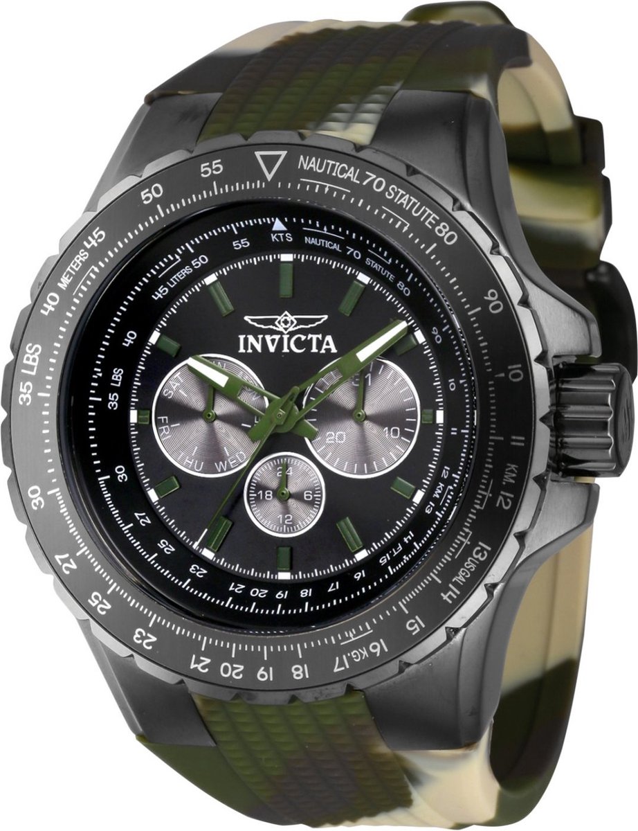 Invicta Aviator 39307 Heren Horloge - Waterdicht - Analoog - Quartz Uurwerk - Roestvrij Staal met grijze Wijzerplaat - 50mm