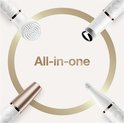 White beauty device with rose gold accents, featuring multiple attachments around the text "All-in-one".