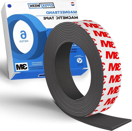 Magneetband, 15 voet magneetband rol (1/2 inch breed x 15 ft lang), met 3M sterke zelfklevende achterkant. Perfect voor doe-het-zelf, kunstprojecten, whiteboards en koelkastorganisatie
