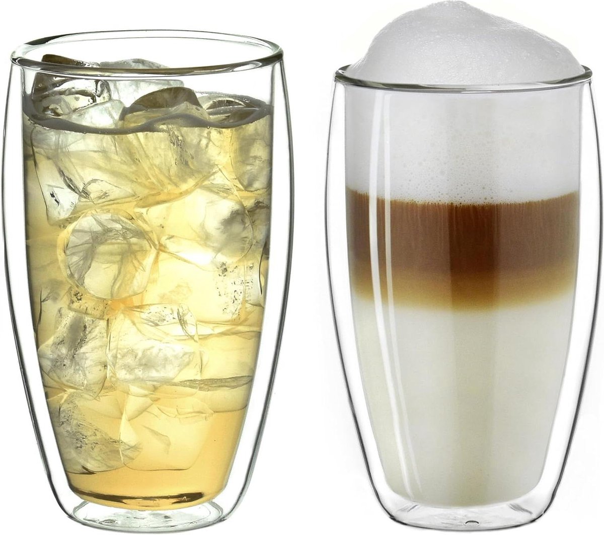 Dubbelwandig thermoglas 400 ml groot van borosilicaatglas theeglazen latteglazen set van 2 hoge kwaliteit dubbelwandige theeglazen