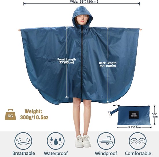 Imperméable Femme Ponchos De Pluie Jetables ANYOO - Lot De 3/5/10 - Taille Unique Adultes - Imperméables Avec Capuche Et Manches - Pour Randonnée, Camping Chapeau Pluie
