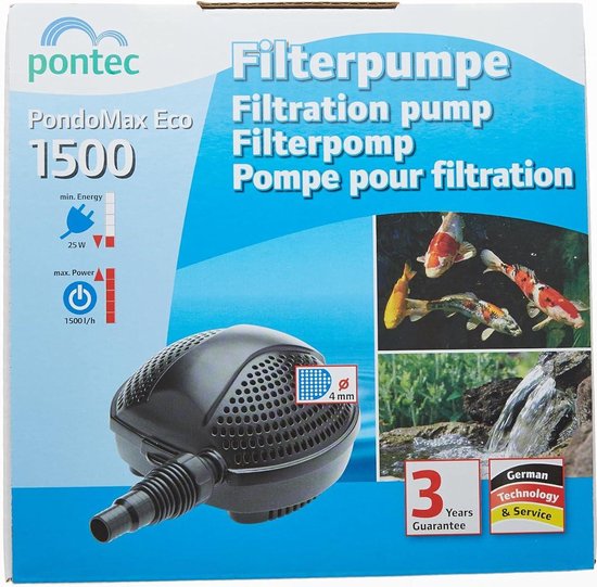 PONTEC 50851 PondoMax Eco 1500 Pompe à Filtre + 57515 PondoAir Set 450 Aérateur De Bassin