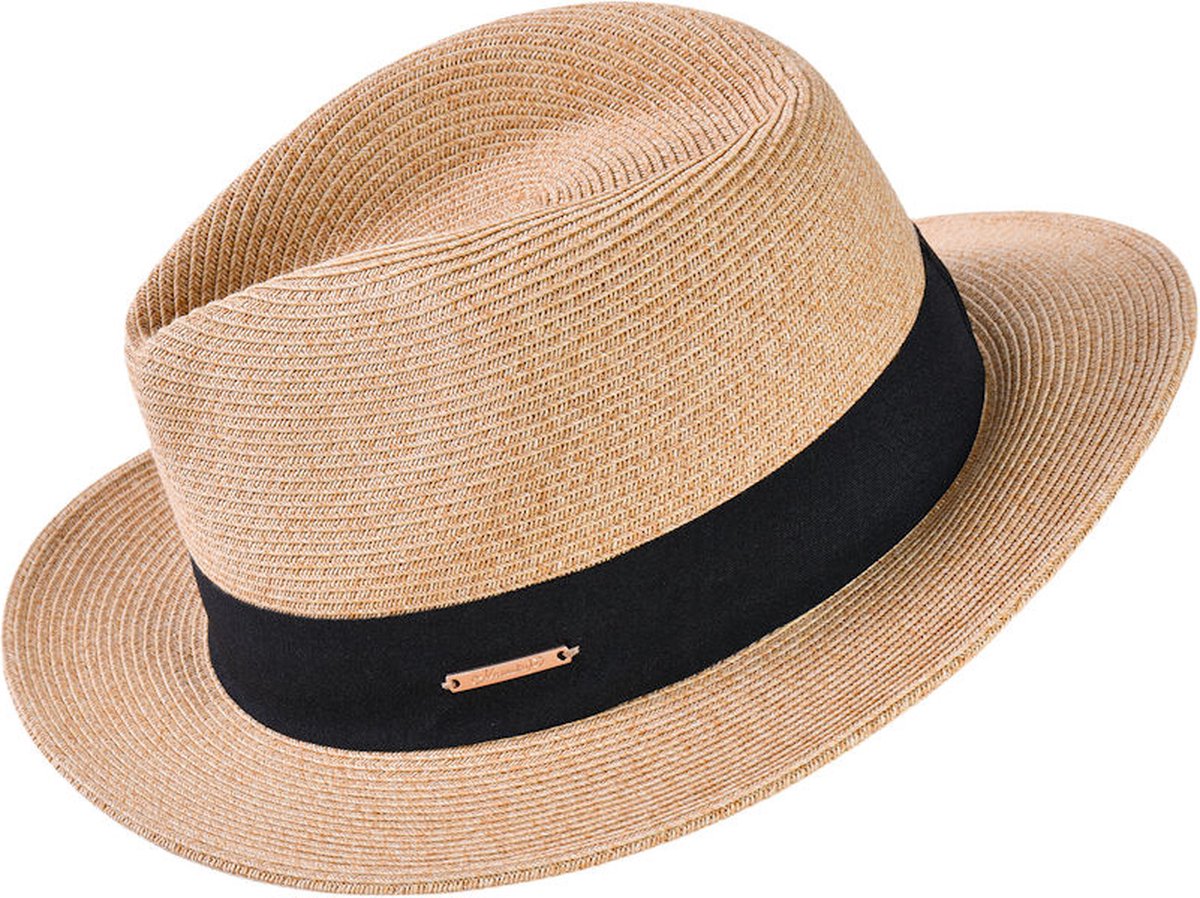 Decopatent - Zonnehoed Dames Deukhoed Rond - Zomerhoed met Zwarte Rand - Strohoed UV - Ø58 cm - Strandhoed Hoofddeksel Rond - Hoed voor Volwassenen - Kleur: Bruin met Zwarte Rand
