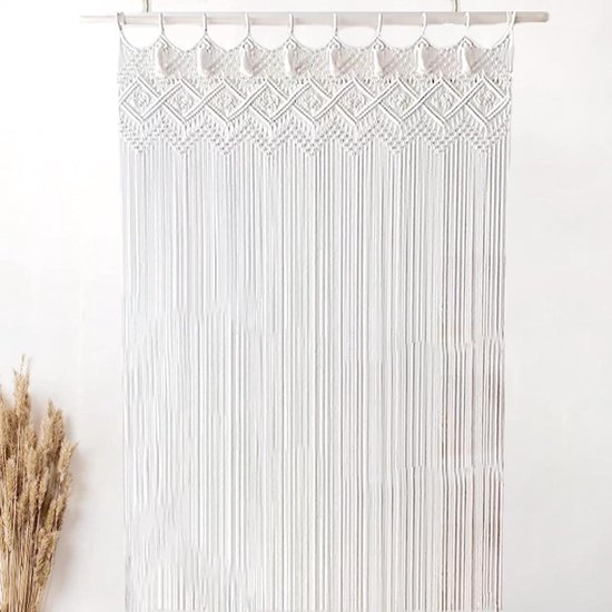 Lush Decor Boho macramé getextureerd katoenen raamgordijnpaneel, enkel paneel, 101,6 cm B x 241 cm L, wit - deuropening gordijn - kamerverdeler, bruiloft of wanddecoratie - Boho gordijn - macramé
