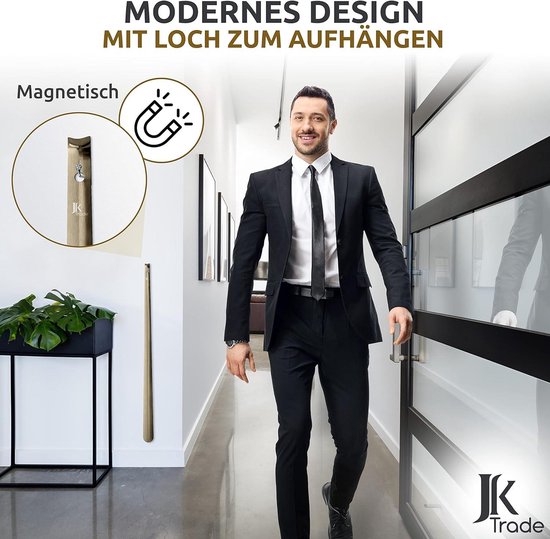 JK Trade® 62 cm Stabiele roestvrij stalen schoenlepel | 2 mm gepolijst metalen schoenlepel voor staand gebruik | Snel & Eenvoudig | Geoptimaliseerde lengte & breedte | Schoenhoorn | Zakelijk