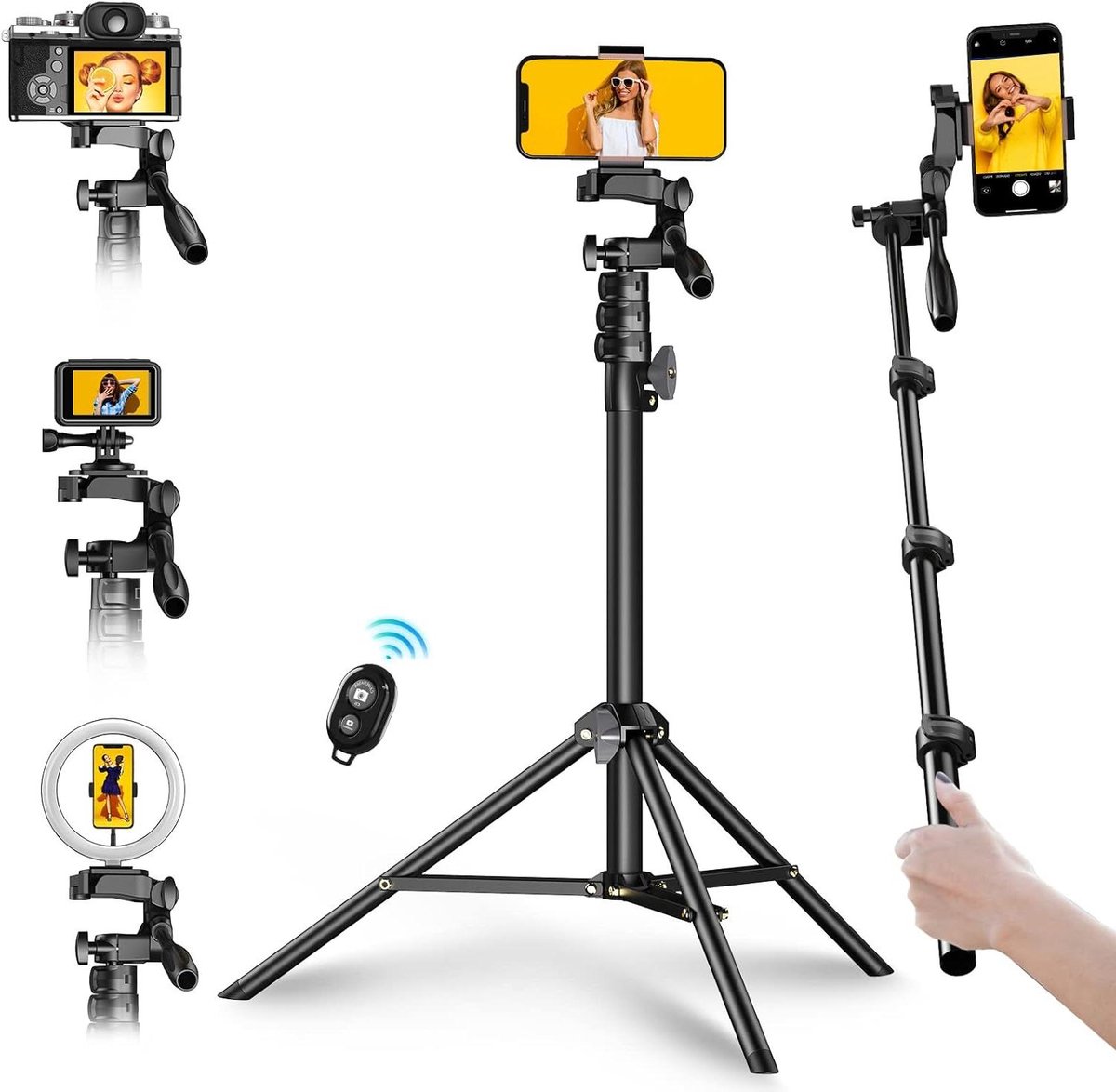 70 Inch Driepoot Selfie Stick - Sport Camera's Interface - Remote Trigger - Compatibel met iOS/Android