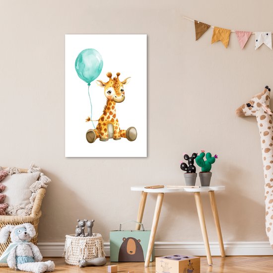 Affiche 60x90 cm - Girafe - Bébé - Animaux - Ballon bleu - Posters - Accessoires de décoration de chambre - Décoration murale chambre enfant - Décoration murale chambre bébé