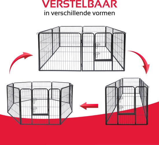 maxxpro Puppyren Opvouwbaar - Hondenren, Konijnenren en Kattenren - Ren met 8 Panelen - Hondenkennel 210x80cm - Montage Kennel zonder Gereedschap - Zwart