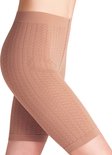 Bruine panty met een golvend diamantpatroon, tot halverwege het bovenbeen.