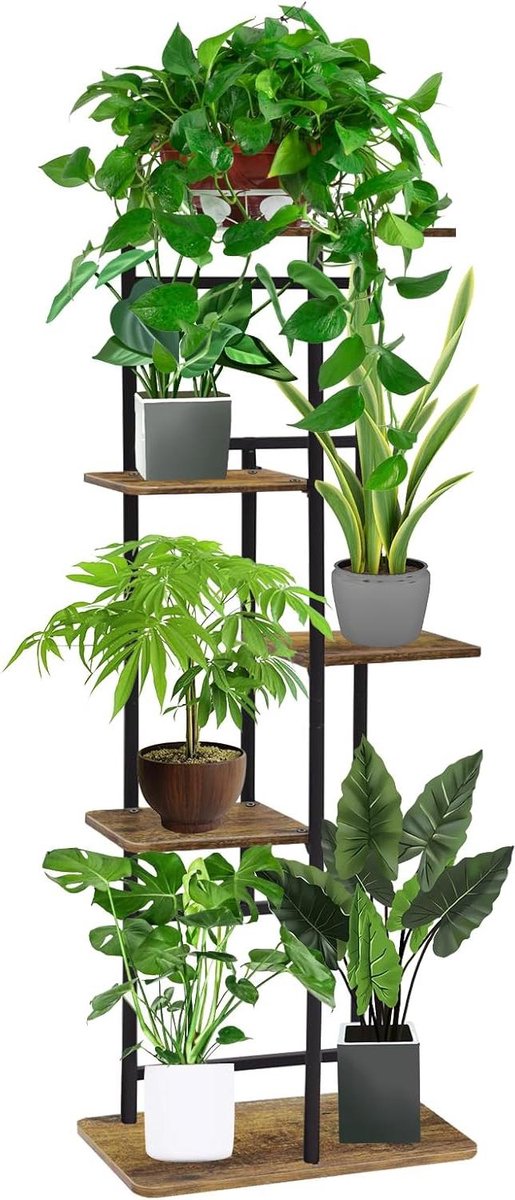 Houten bloemenrek met 5 lagen voor plantenstandaard en decoratie binnen en buiten