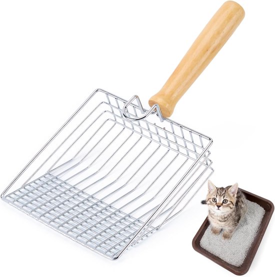 RVS kattenbakschep met houten handvat voor tofu vulling
