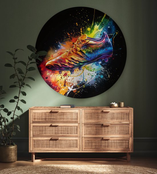 WallCircle® Wandcirkel 120x120 cm - Muurcirkel Graffiti - Sport - Voetbal - Schoen - Verf - Club - Hobby - Kinderkamer - Muurdecoratie woonkamer - Wanddecoratie cirkel slaapkamer - Kamer decoratie accessoires - Ronde schilderijen binnen