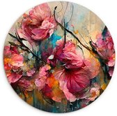WallCircle - Wandcirkel bloemen olieverf 60x60 cm - Abstracte schilderijen woonkamer - Wandbord kleurrijk rond - Roze muurdecoratie kunst - Slaap kamer accessoires - Roze decoratie - Wanddecoratie muurcirkel - Woonaccessoires - Muurcirkels