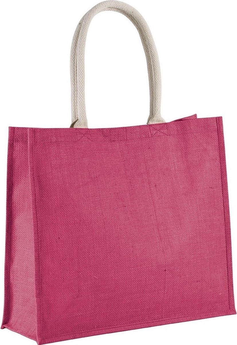Jute boodschappen strandtas - 1x - roze - 42 x 36 cm - Strandartikelen beach bags/shoppers - 22 liter
