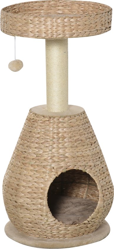 Foto: Pawhut kattenboom krabpaal met kattengrot sisal hoogte 82 5 cm zacht pluche geel d30 370